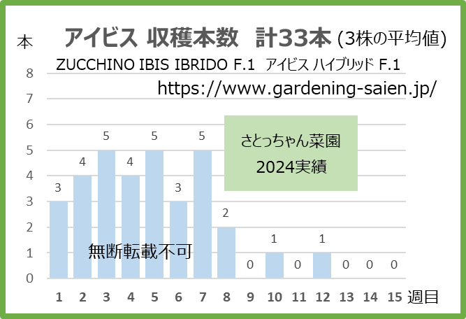 ズッキーニ立体栽培 収穫本数 アイビス IBIS-IBRIDO F.1